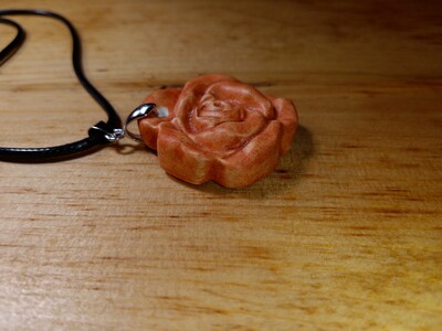Handmade Ceramic Floral Shaped Pendant | Peach Color Flower Pendant Necklace with Braided Leather Necklace - image3